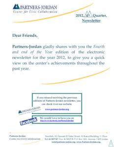 2012, 4th Quarter, Newsletter Dear Friends, Partners-Jordan gladly shares with you the Fourth and end of the Year edition of the electronic