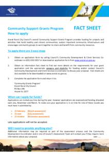 Community Support Grants Program How to apply FACT SHEET  Ararat Rural City Council’s overall Community Support Grants Program provides funding for projects and