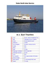 Outer North Isles Service  m.v. Earl Thorfinn