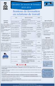 Calendrier des sessions de formation[removed]Dates  Région(s) concernée(s)