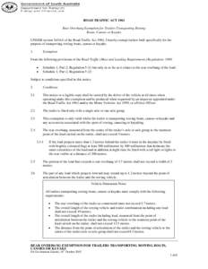 ROAD TRAFFIC ACT 1961 Rear Overhang Exemption for Trailers Transporting Rowing Boats, Canoes or Kayaks UNDER section 163AA of the Road Traffic Act 1961, I hereby exempt trailers built specifically for the purpose of tran