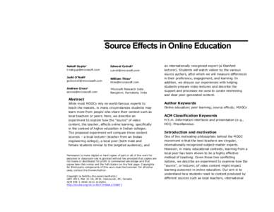 Source Effects in Online Education Nakull Gupta1 [removed] Jacki O’Neill1 [removed] Andrew Cross1