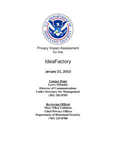 Department of Homeland Security Privacy Impact Assessment - IdeaFactory
