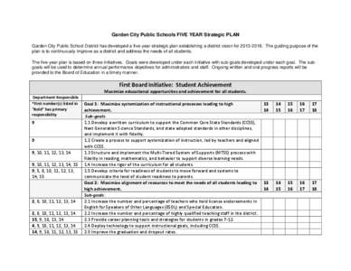 Garden City Public Schools FIVE YEAR Strategic PLAN Garden City Public School District has developed a five-year strategic plan establishing a district vision for[removed]The guiding purpose of the plan is to continuo