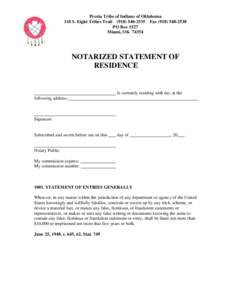 Peoria Tribe of Indians of Oklahoma 118 S. Eight Tribes Trail[removed]Fax[removed]PO Box 1527 Miami, OK[removed]NOTARIZED STATEMENT OF