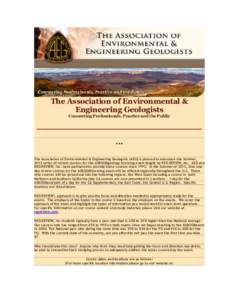 The Association of Environmental & Engineering Geologists Connecting Professionals, Practice and the Public ... The Association of Environmental & Engineering Geologists (AEG) is pleased to announce the Summer,