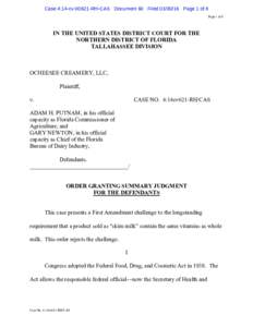 Case 4:14-cvRH-CAS Document 60 FiledPage 1 of 8 Page 1 of 8 IN THE UNITED STATES DISTRICT COURT FOR THE NORTHERN DISTRICT OF FLORIDA TALLAHASSEE DIVISION