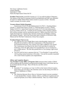 New Jersey Lighthouse Society General Meeting September 27, 2003 Pennsville High School, Pennsville NJ President Tom Laverty opened the meeting at 11:12 am with the pledge of allegiance. The minutes of the June21st meeti
