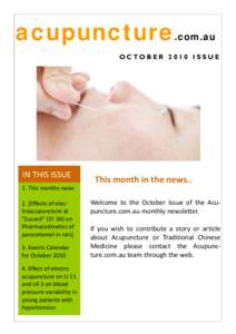 acupuncture.com.au O C TO B E RI S S U E IN THIS ISSUE  1. This months news   