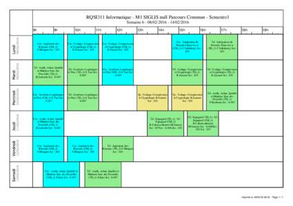 RQSI311 Informatique - M1 SIGLIS null Parcours Commun - Semestre1 Semaine8h 9h