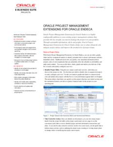 Endeca Extensions for Oracle Project Management