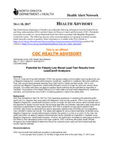 Health Alert Network  HEALTH ADVISORY MAY 18, 2017
