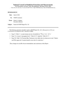 National Council on Radiation Protection and Measurements 7910 Woodmont Avenue, Suite 400, Bethesda, Maryland[removed]Voice[removed]Ext. 25 ● Fax[removed] ● http://NCRPonline.org ● http://NCRPpublic