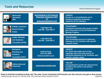 Tools and Resources Retirement Counselor (RC)  Fidelity Customer