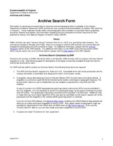 Commonwealth of Virginia Department of Historic Resources Archives and Library  Archive Search Form