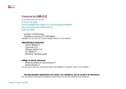 Commune de AMBLEVE L Arrondissement de Verviers la Province de Liège