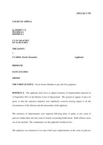 [2012] QCA 318  COURT OF APPEAL de JERSEY CJ FRASER JA