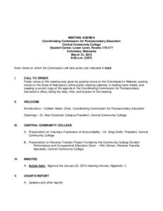 MEETING AGENDA Coordinating Commission for Postsecondary Education Central Community College Student Center, Lower Level, RoomsColumbus, Nebraska March 12, 2015