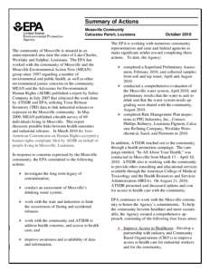 Louisiana / Agency for Toxic Substances and Disease Registry / Mossville /  Louisiana / Mossville / Superfund / United States Environmental Protection Agency / Environmental justice / Westlake /  Louisiana / Calcasieu Parish /  Louisiana / Lake Charles metropolitan area / Environment / Geography of the United States