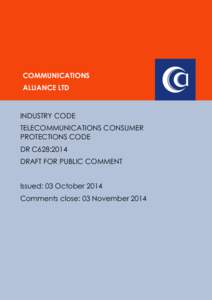 COMMUNICATIONS ALLIANCE LTD INDUSTRY CODE TELECOMMUNICATIONS CONSUMER PROTECTIONS CODE