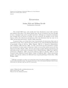 Prepared for the Handbook of Individual Differences in Social Behavior Mark Leary & Richard Hoyle (Editors) Guilford Extraversion Joshua Wilt and William Revelle