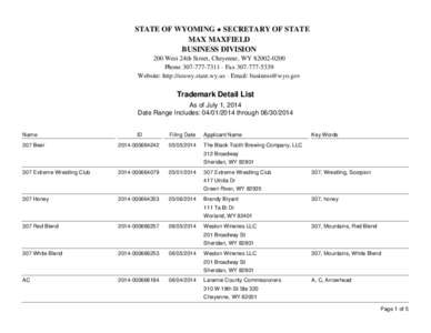 STATE OF WYOMING * SECRETARY OF STATE MAX MAXFIELD BUSINESS DIVISION 200 West 24th Street, Cheyenne, WY[removed]Phone[removed] · Fax[removed]Website: http://soswy.state.wy.us · Email: [removed]