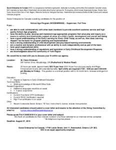 Early childhood education / Master of Enterprise / Educational stages / Child care / Newmarket /  Ontario