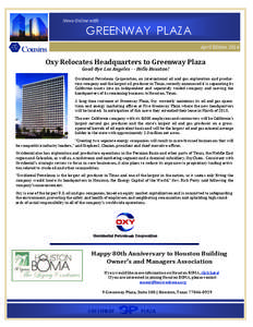 News	Online	with	  GREENWAY PLAZA April	Edition	2014