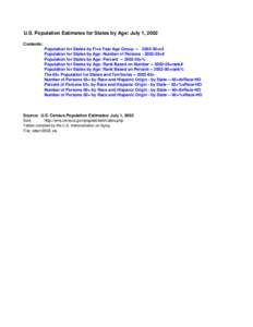 United States Population Extimates for States by Age:July 1,2002