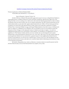 Southern Campaign American Revolution Pension Statements & Rosters Pension Application of Richard Baldock R442 Transcribed and annotated by C. Leon Harris State of Kentucky Monroe County Sct On this 15th day of March 184