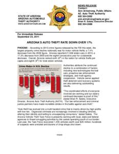 NEWS RELEASE Contact: Ann Armstrong, Public Affairs AZ. Auto Theft Authority[removed]removed]