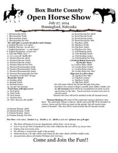 Box Butte County  Open Horse Show July 27, 2014 Hemingford, Nebraska 1. Showmanship Adult