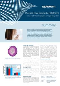 Plucked Hair Biomarker Platform Gene and Protein Expression in Single Scalp Hairs summary Epistem provides a unique plucked hair biomarker platform to drug development companies targeting intracellular