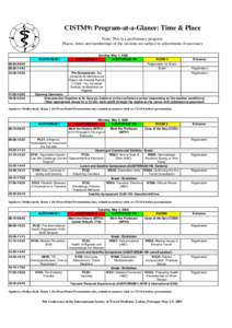 CISTM9: Program-at-a-Glance: Time & Place Note: This is a preliminary program. Places, times and numberings of the sessions are subject to adjustments if necessary AUDITORIUM I 08:00-09:00