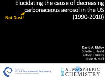 Elucidating the cause of decreasing carbonaceous aerosol in the USNot Dust!  David A. Ridley