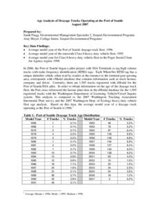 Age Analysis of Drayage Trucks Operating at the Port of Seattle August 2007 Prepared by: Sarah Flagg, Environmental Management Specialist 2, Seaport Environmental Programs Amy Meyer, College Intern, Seaport Environmental