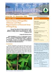 Issue No. 16 December 2008 Feature Article Current Status of Dragonflies (Odonata) and Their Representation in Protected Areas