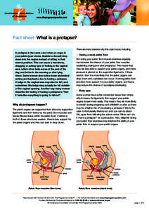 www.thepregnancycentre.com  Fact sheet What is a prolapse? There are many reasons why this could occur, including: A prolapse is the name used when an organ in your pelvis (your uterus, bladder or bowel) drop
