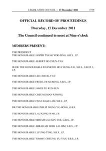 LEGISLATIVE COUNCIL ─ 15 December[removed]OFFICIAL RECORD OF PROCEEDINGS Thursday, 15 December 2011