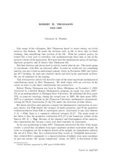 ROBERT W. THOMASON 1952–1995 Charles A. Weibel  Like many of his colleagues, Bob Thomason hated to waste energy on trivial