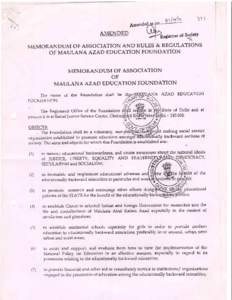 AMEN MEMORANDUM OF ASSOCIATIONAND RULES& REGULATIONS OF MAULANA AZAD EDUCATION FOUNDATION MEMORANDUM OF ASSOCIATION OF MAULANA AZAD EDUCATION FOUNDATION