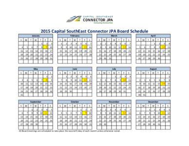 2015 Capital SouthEast Connector JPA Board Schedule January S M