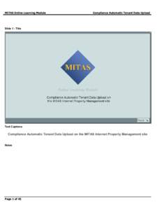 MITAS Online Learning Module  Compliance Automatic Tenant Data Upload Slide 1 - Title