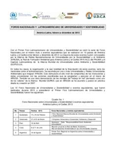 ALIANZA DE REDES IBEROAMERICANAS DE UNIVERSIDADES POR LA SUSTENTABILIDAD Y EL AMBIENTE RFA-ALC Red de Formación Ambiental