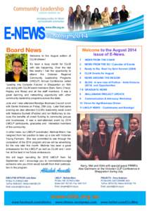 Board News Welcome to the August edition of CLLM eNews! Welcome to the August 2014 issue of E-News.