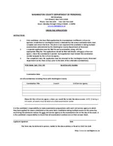 WASHINGTON COUNTY DEPARTMENT OF PERSONNEL  383 Broadway  Fort Edward, New York 12828  Phone: 518‐746‐2250      FAX: 518‐746‐2169  Hours: Monday through Friday 8:30AM – 4:30PM  www.co