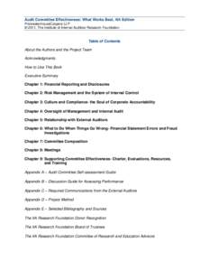 Audit Committee Effectiveness: What Works Best, 4th Edition PricewaterhouseCoopers LLP © 2011, The Institute of Internal Auditors Research Foundation Table of Contents About the Authors and the Project Team