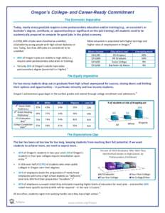 Oregon’s College- and Career-Ready Commitment The Economic Imperative Today, nearly every good job requires some postsecondary education and/or training (e.g., an associate’s or bachelor’s degree, certificate, or a