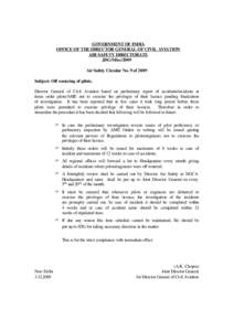 GOVERNMENT OF INDIA OFFICE OF THE DIRECTOR GENERAL OF CIVIL AVIATION AIR SAFETY DIRECTORATE JDG/Misc/2009 Air Safety Circular No. 9 of 2009 Subject: Off rostering of pilots.