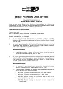 Crown Pastoral-Tenure Review-Rollesby-Preliminary Proposal-Advertisement